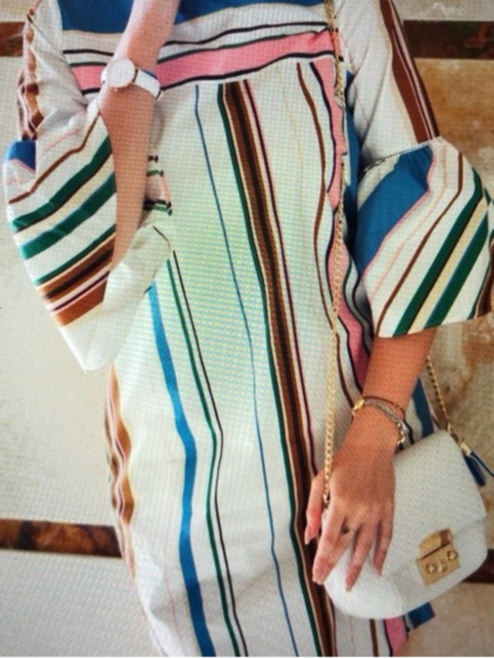Massimo Dutti Multicolor Striped Dress with Blue Accent